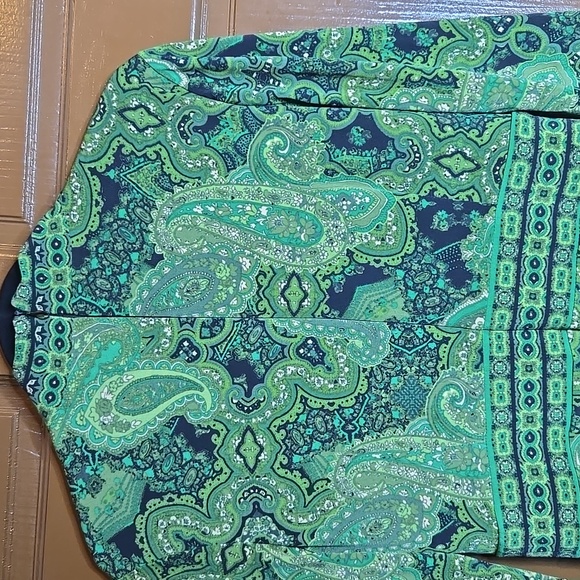 London Style-Green & blk. paisley print 3/4 dress V neck Sz 8 NWT. - Picture 7 of 12